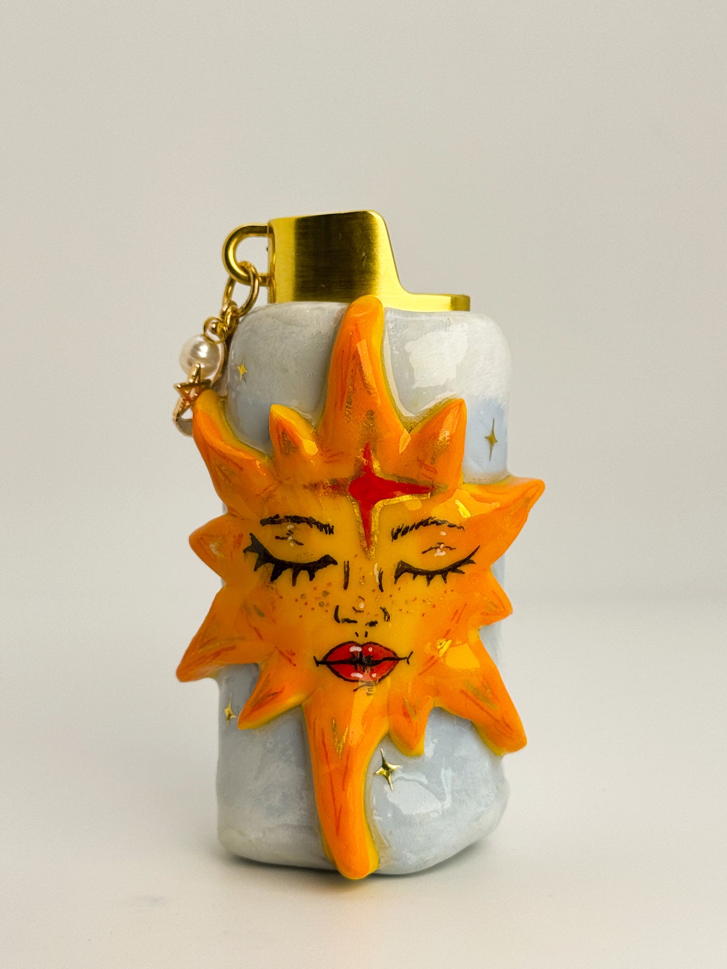 Miss Whimsy Sun Lighter Case w/ Charm | Fits Standard Bic | Handmade Polymer Clay Art
