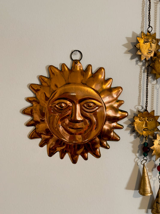 Vintage Sun Face Wall Hanging | Copper Metal Mold Decor | Celestial Sun Wall Art | Boho Whimsigoth