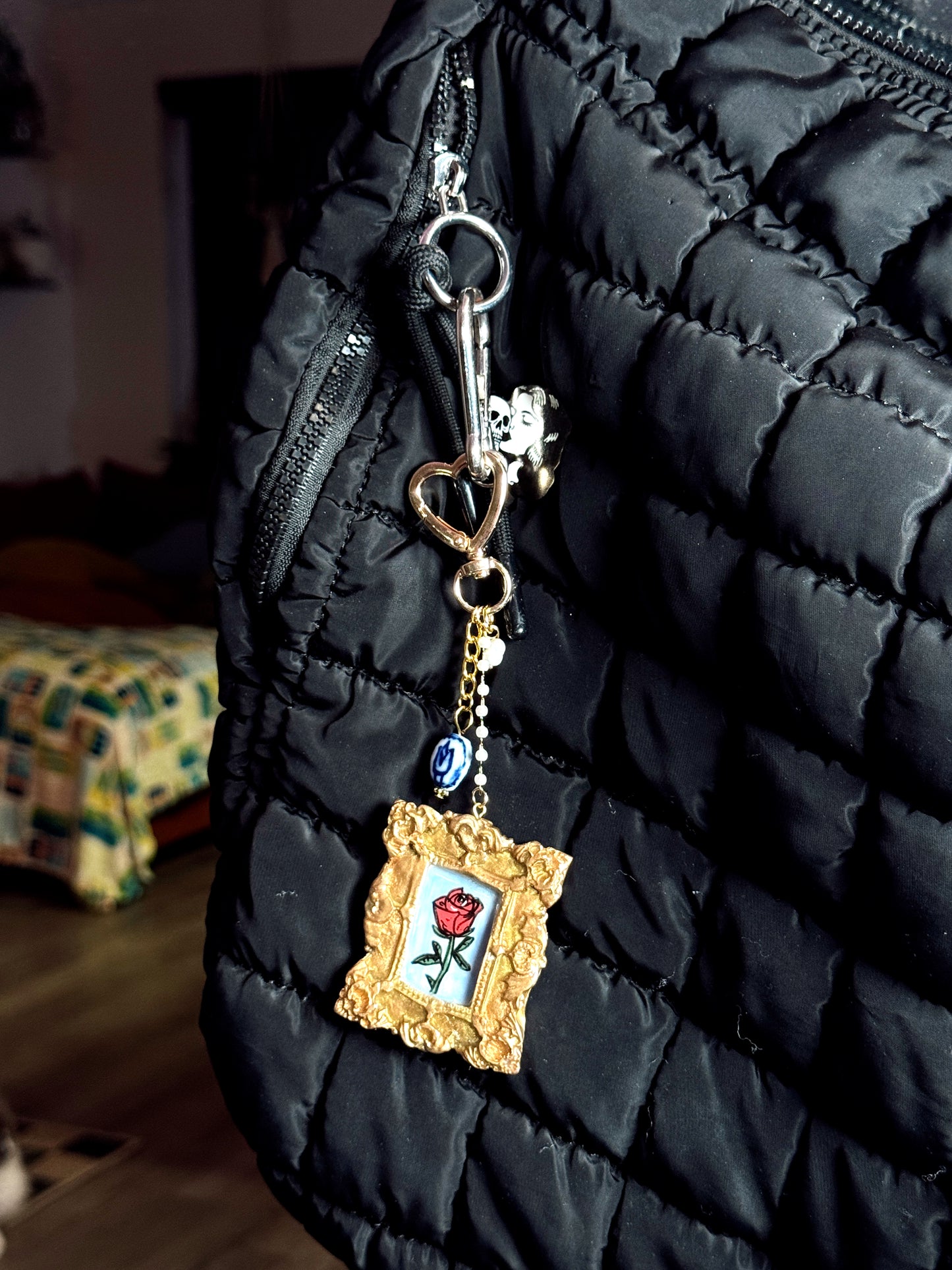 Vintage Frame Rose Bag Charm • Vintage-Inspired Art Keychain