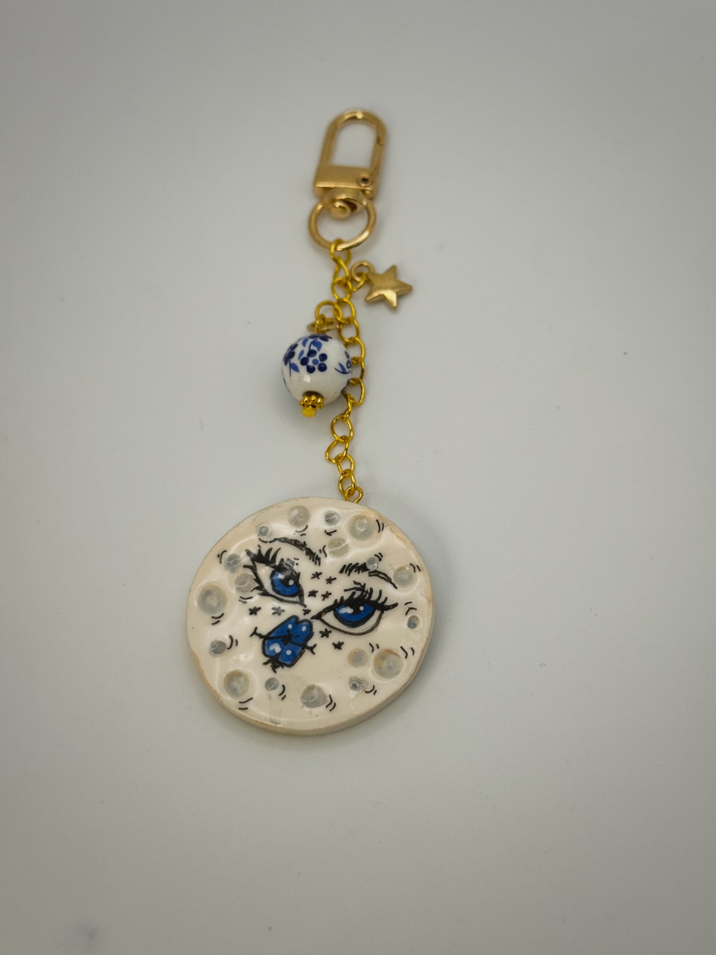 Celestial Moon Bag Charm | Handmade Polymer Clay Key Chain