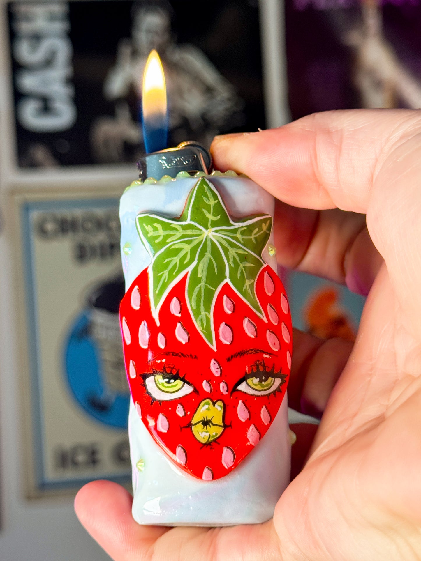 Sassy Strawberry Lighter Case| Fits Standard Bic | Handmade Polymer Clay Art