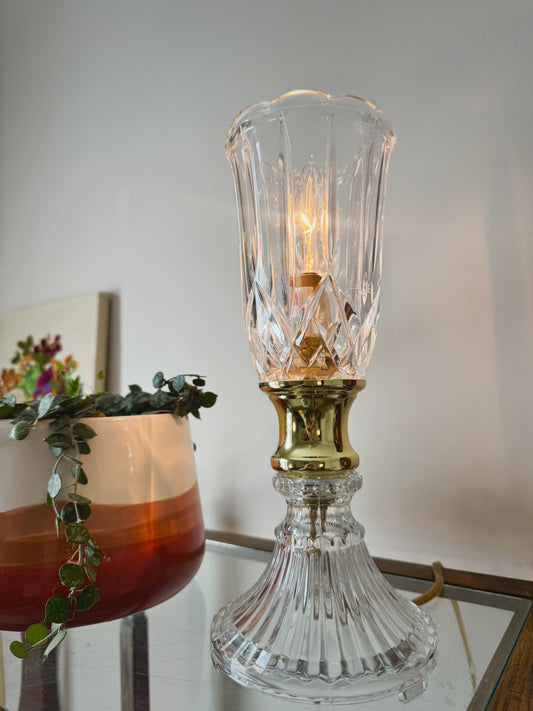 Mid-Century Crystal & Brass Boudoir Lamp – 12” Decorative Uplight