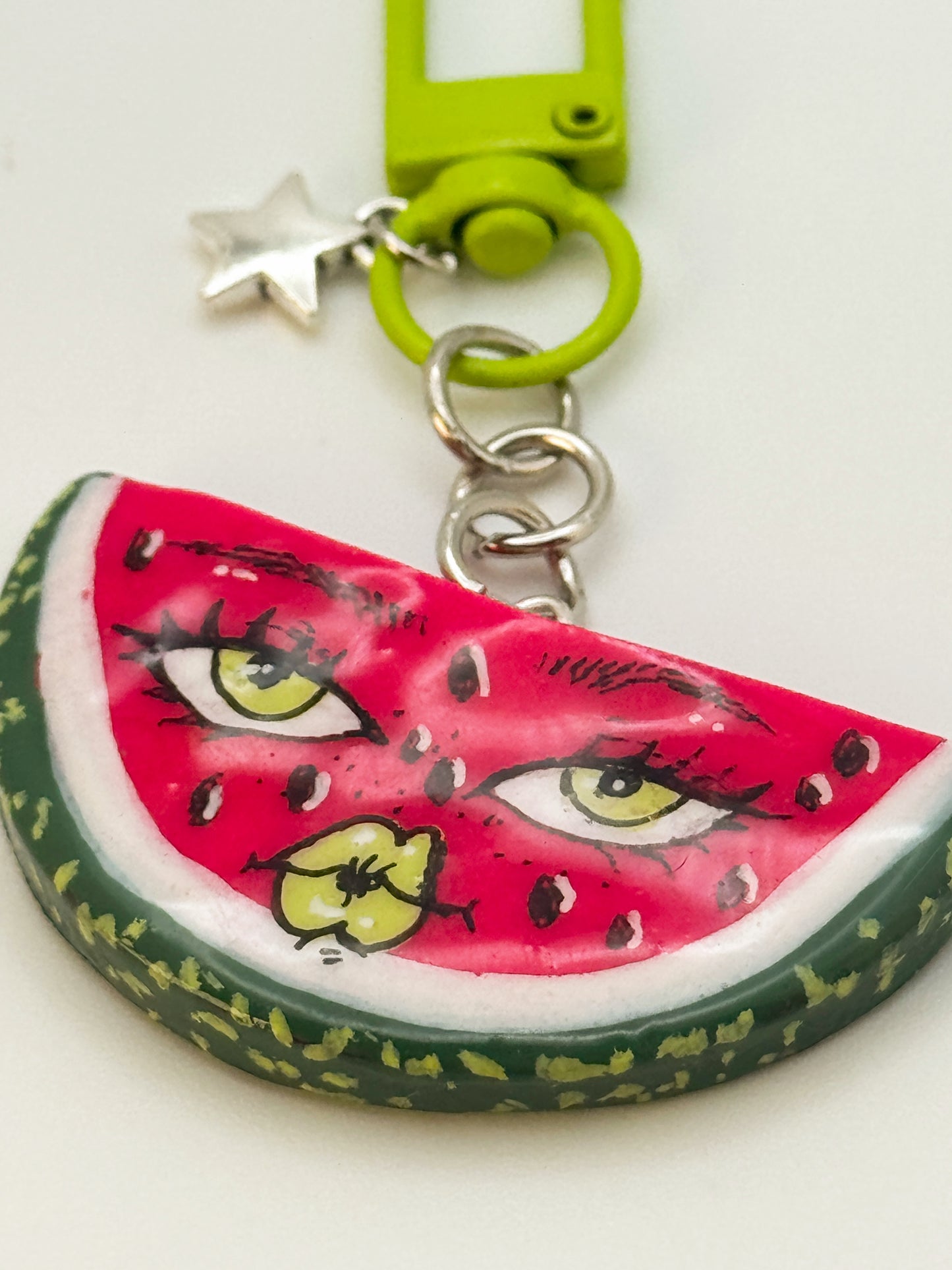 Sassy Watermelon Keychain – Handmade Polymer Clay Bag Charm