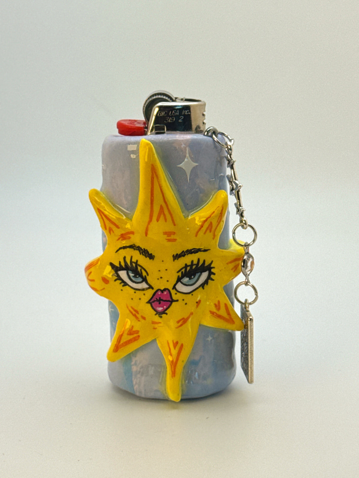 Celestial Sun Case with charm| Fits Standard Bic | Handmade Polymer Clay Art
