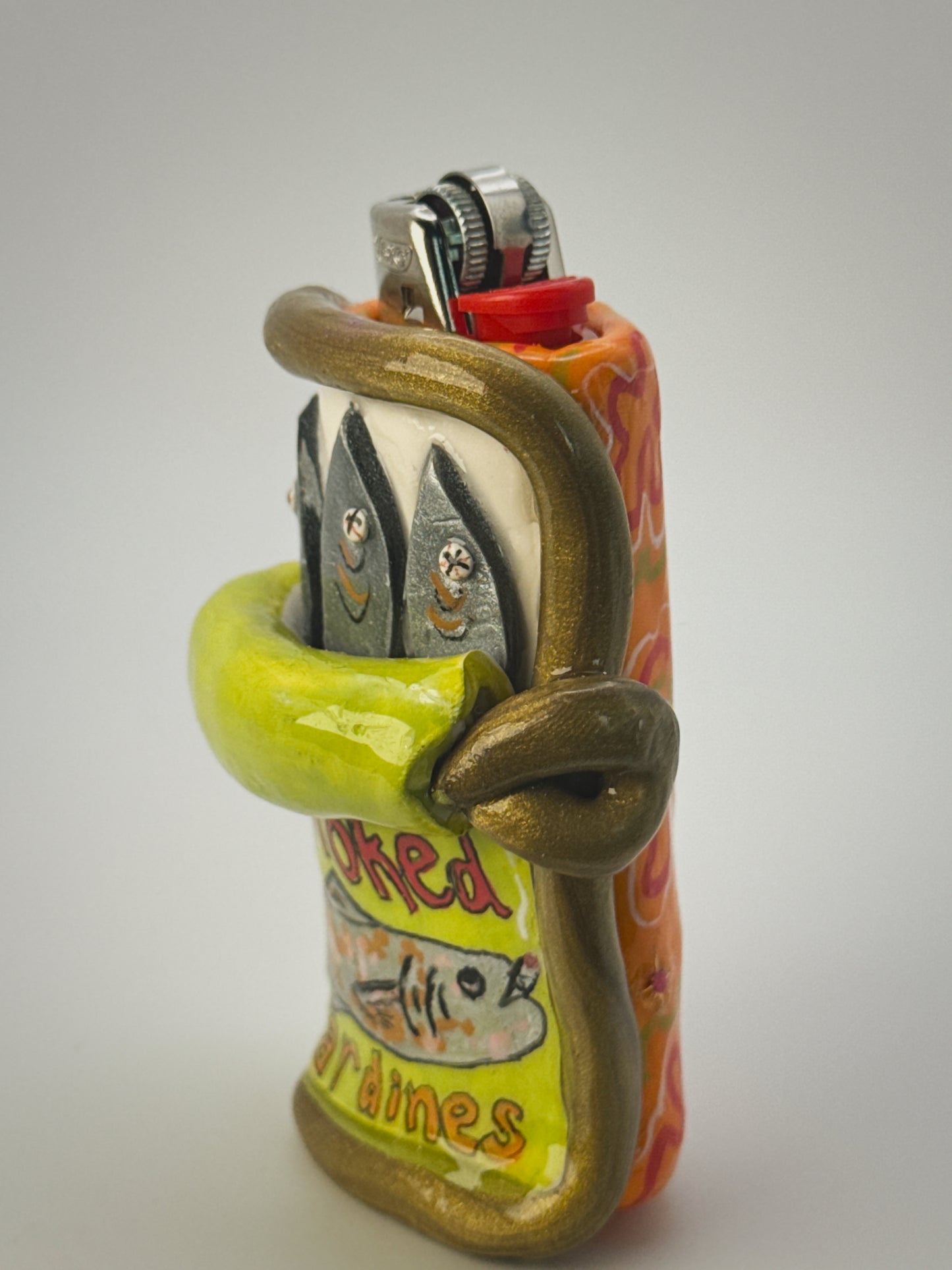 Smoked Sardine Tin Lighter Case| Fits Standard Bic | Handmade Polymer Clay Art