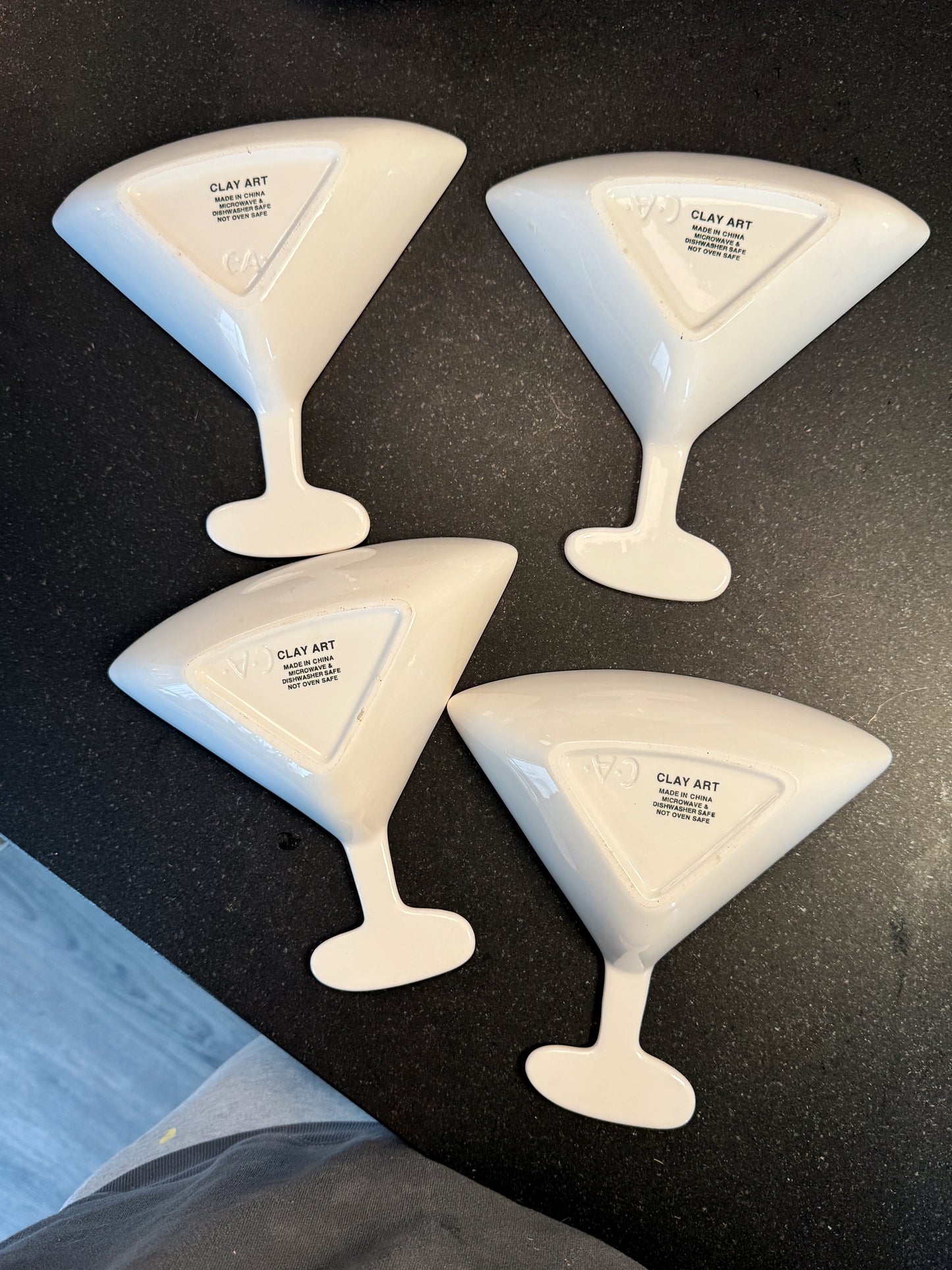 Vintage Martini Party Serving Set – 2 Hand-Painted Cocktail Trays + 4 Martini Glass Plat