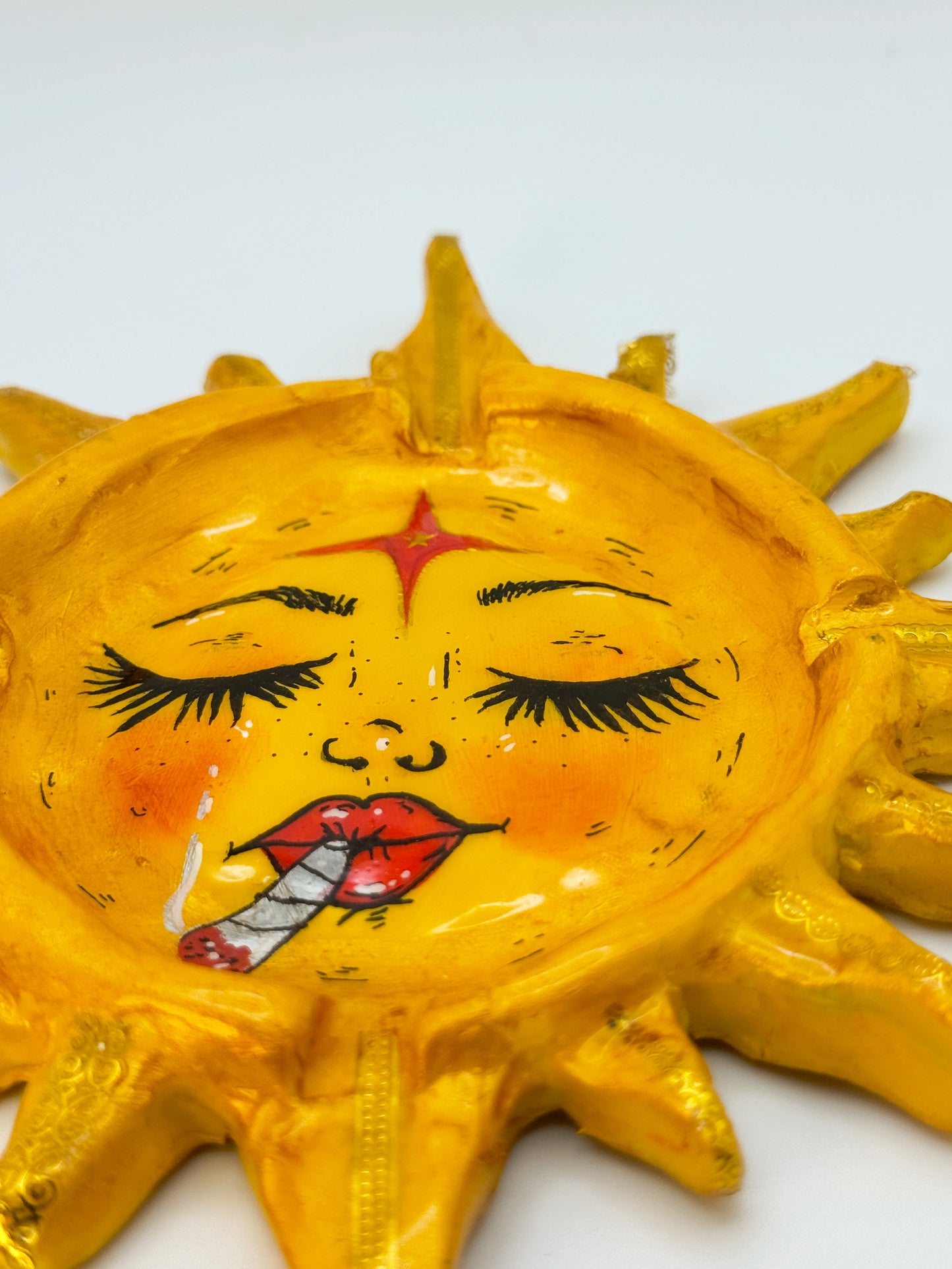 Smoking Sun Ashtray – 7” Polymer Clay Celestial Sun Tray
