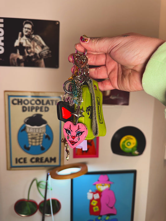 Clown Heart Keychain – Hand-Sculpted Polymer Clay Charm