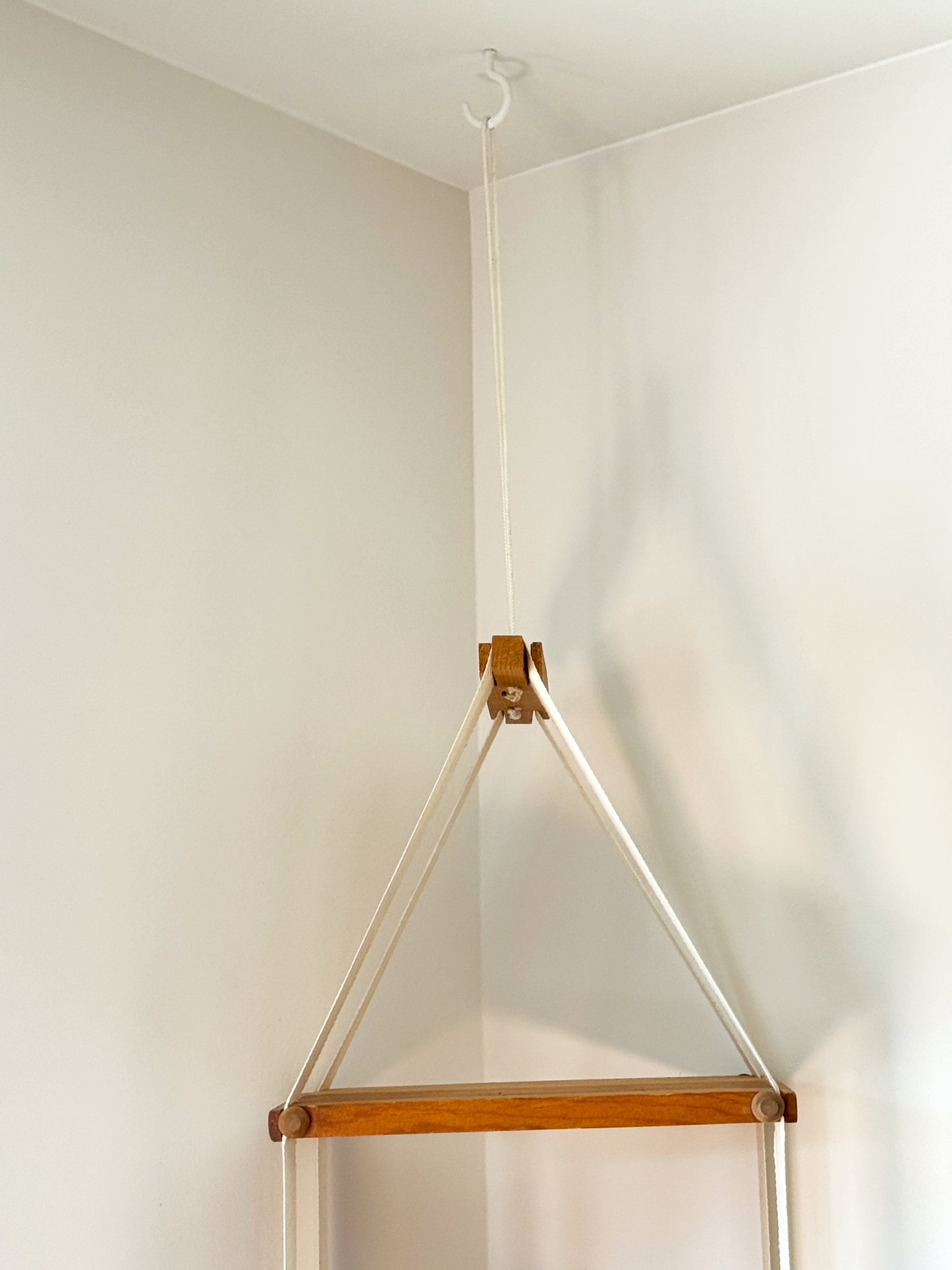 Vintage MCM Floating Canvas Hanging Shelf - Boho Hanging Plant Stand - 55" Tall