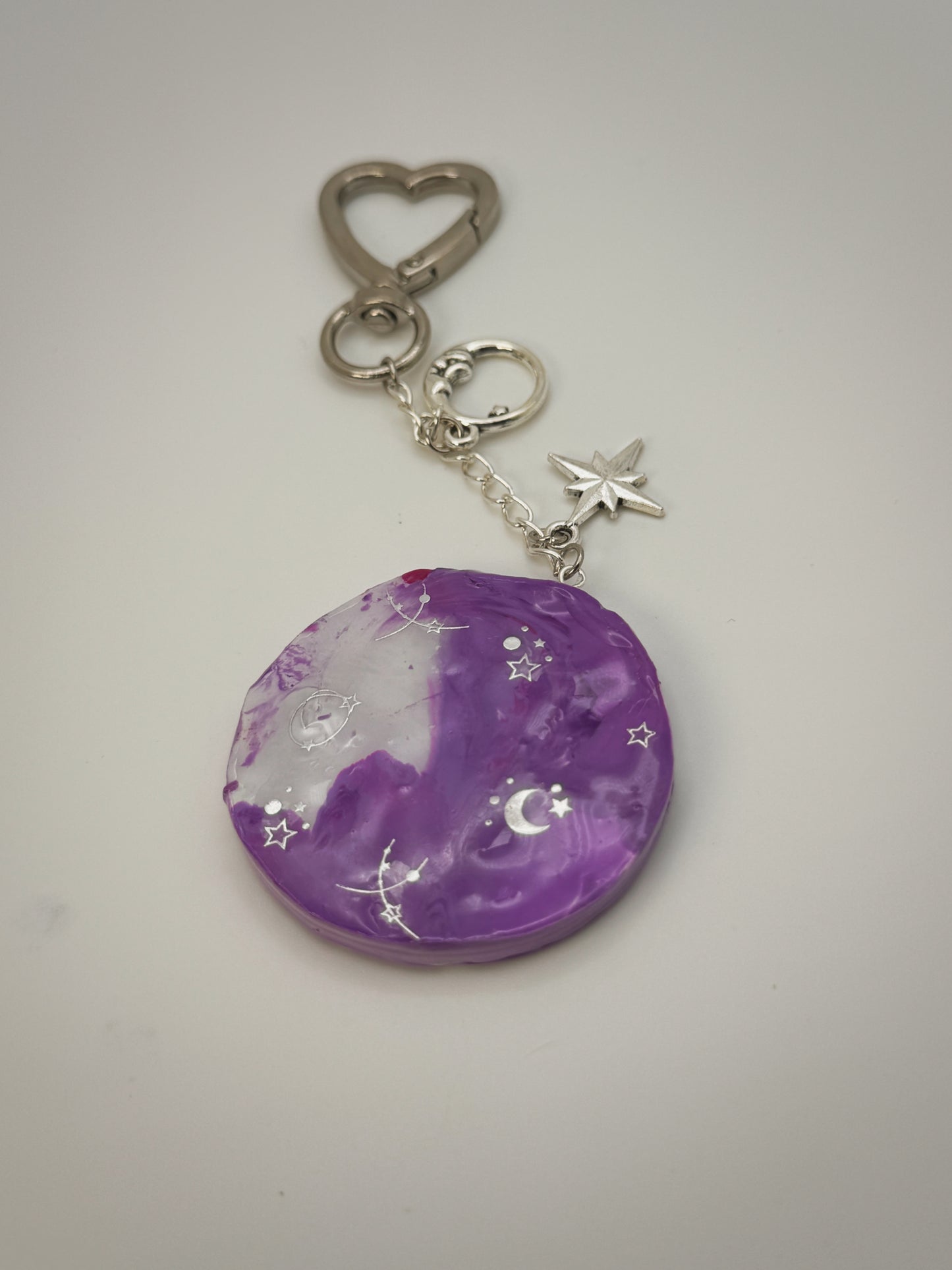 Lavender Dreams Moon Bag Charm | Handmade Polymer Clay Key Chain