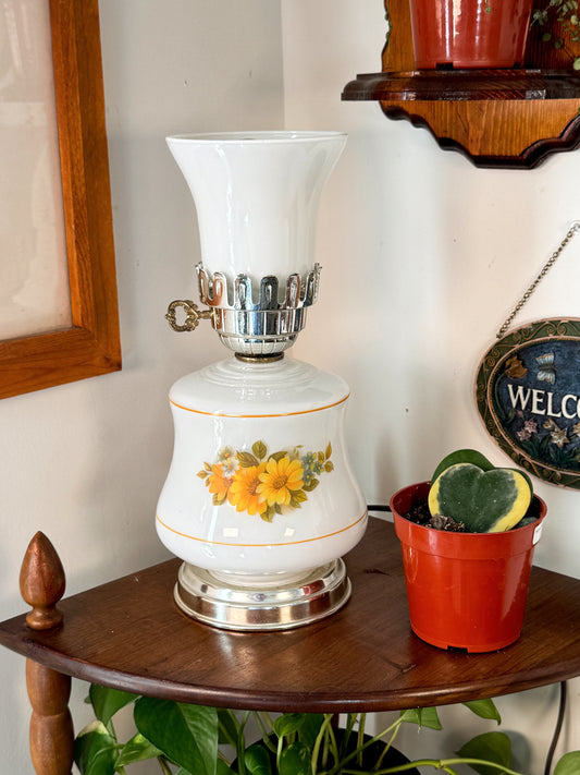 Vintage Milk Glass Daisy Lamp | Dual Light Table Lamp