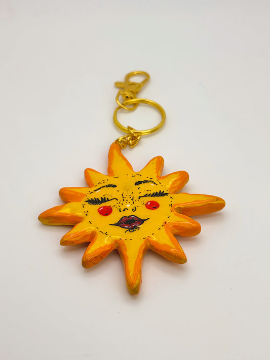 Sun Goddess Keychain – Hand-Sculpted Polymer Clay (3.5”)