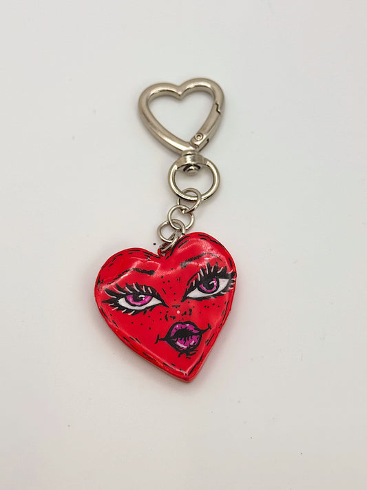 Heartbreaker Keychain — Hand-Painted Heart Face Charm with Heart Clasp