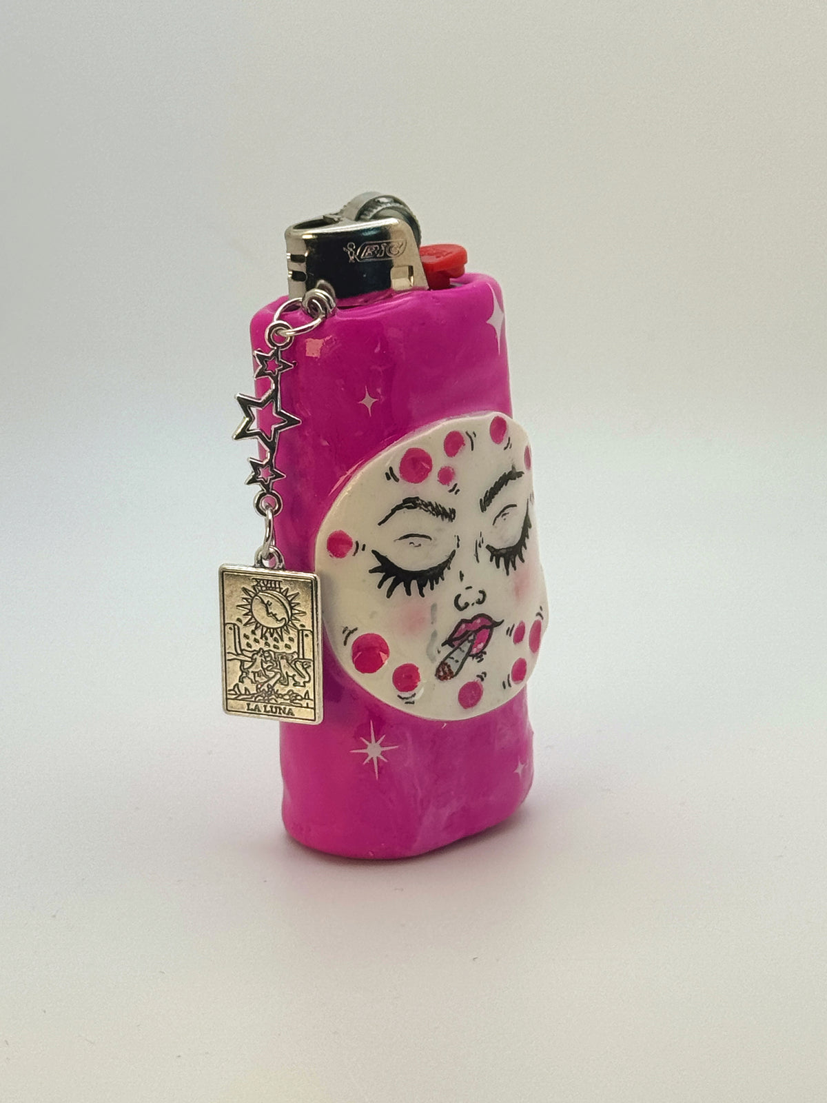 Smoking Moon Case with charm| Fits Standard Bic | Handmade Polymer Clay Art