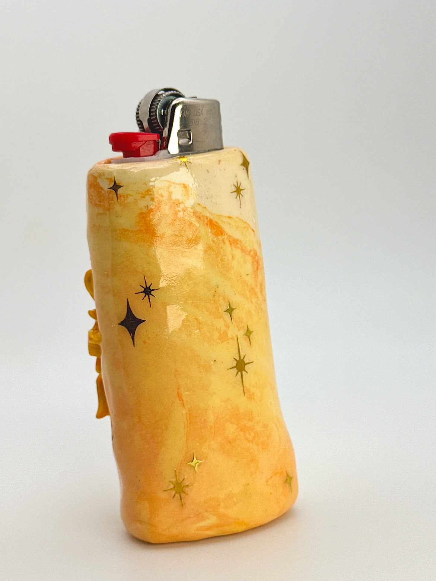 Miss Sunny Celestial Lighter Case – Handcrafted Moon Face Art Lighter Cover