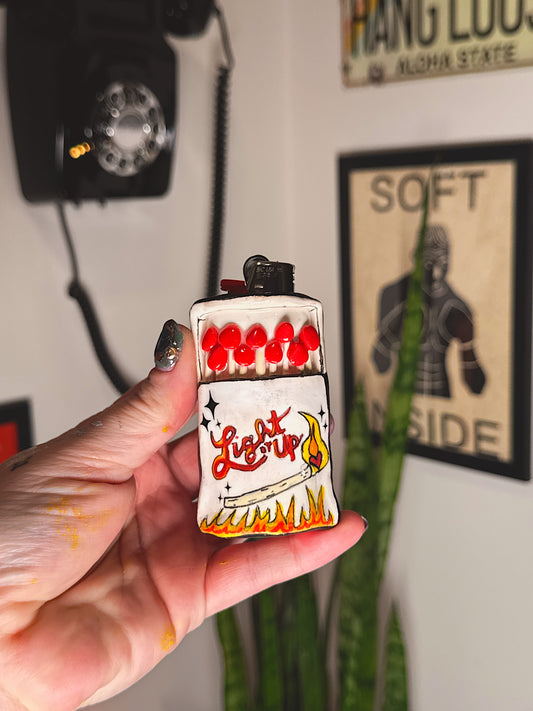 “Light It Up” Matchbook Lighter Case – Hand-Sculpted Polymer Clay Cover