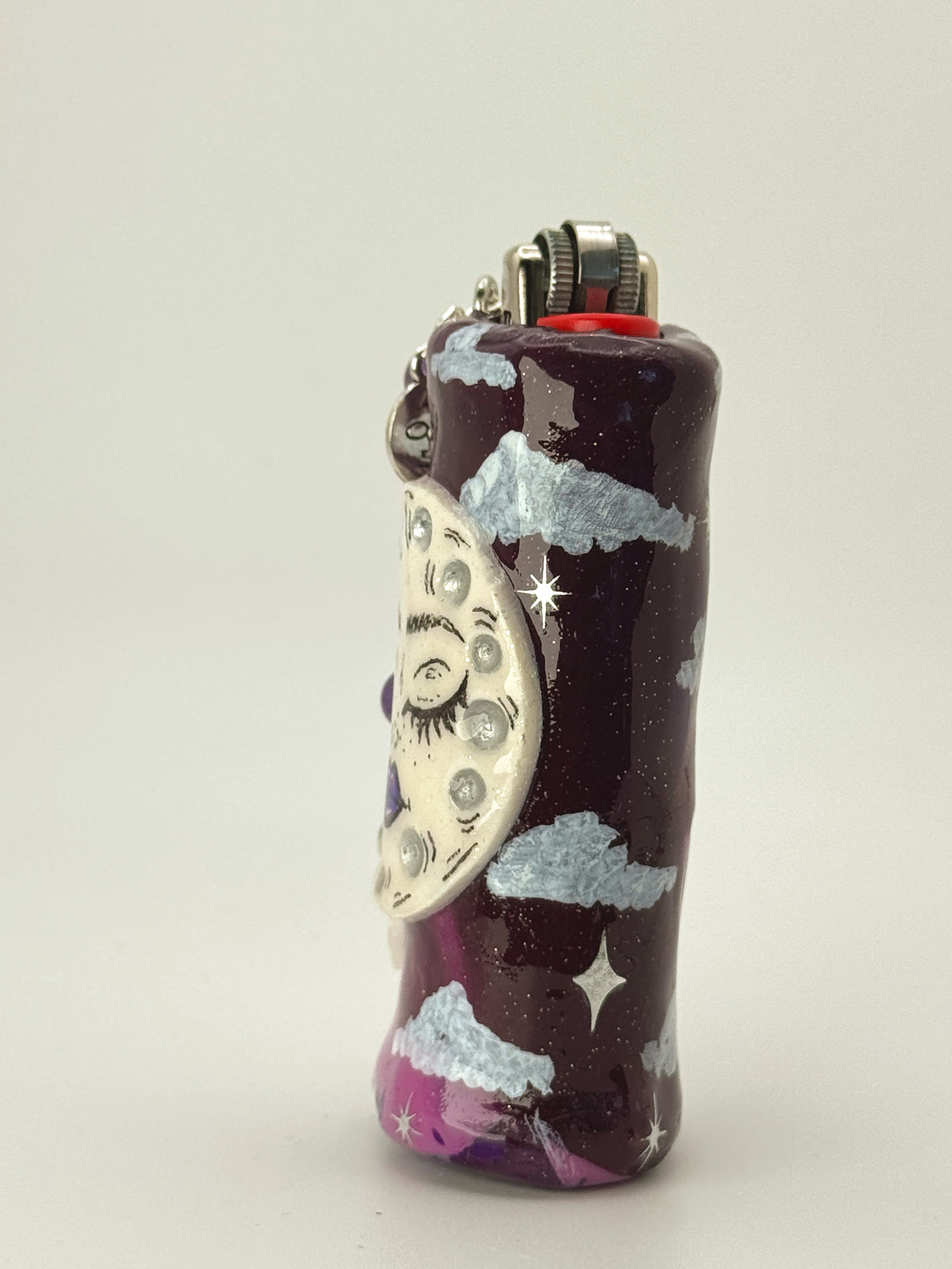 Purple Haze Moon Lighter Case with charm| Fits Standard Bic | Handmade Polymer Clay Art
