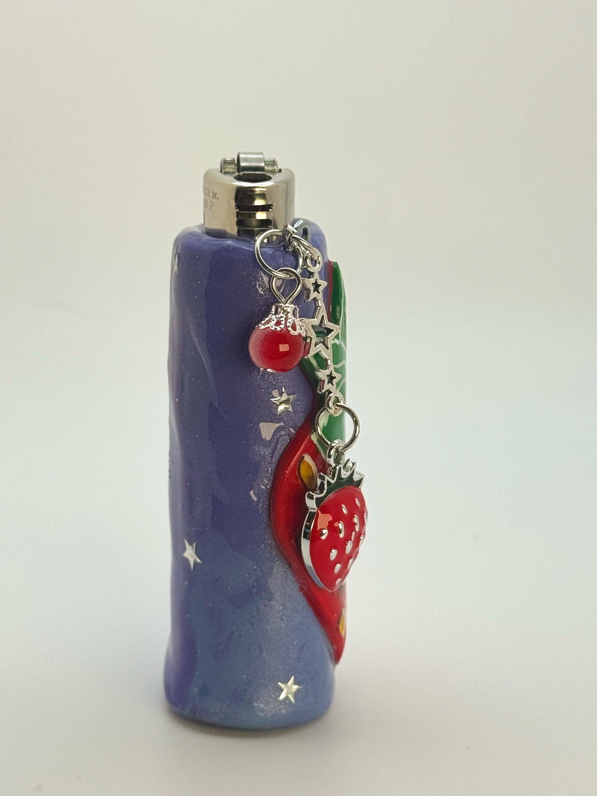 Sassy Strawberry Case with charm| Fits Standard Bic | Handmade Polymer Clay Art