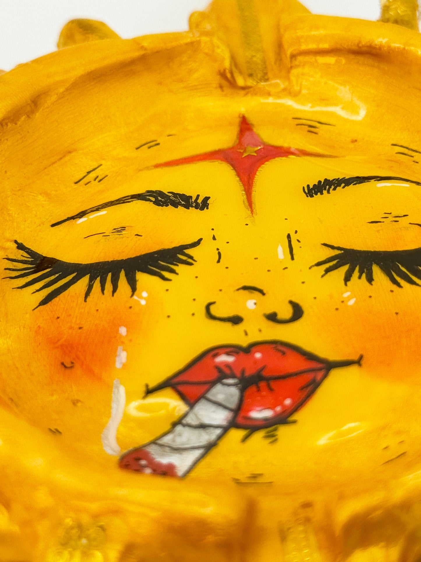 Smoking Sun Ashtray – 7” Polymer Clay Celestial Sun Tray