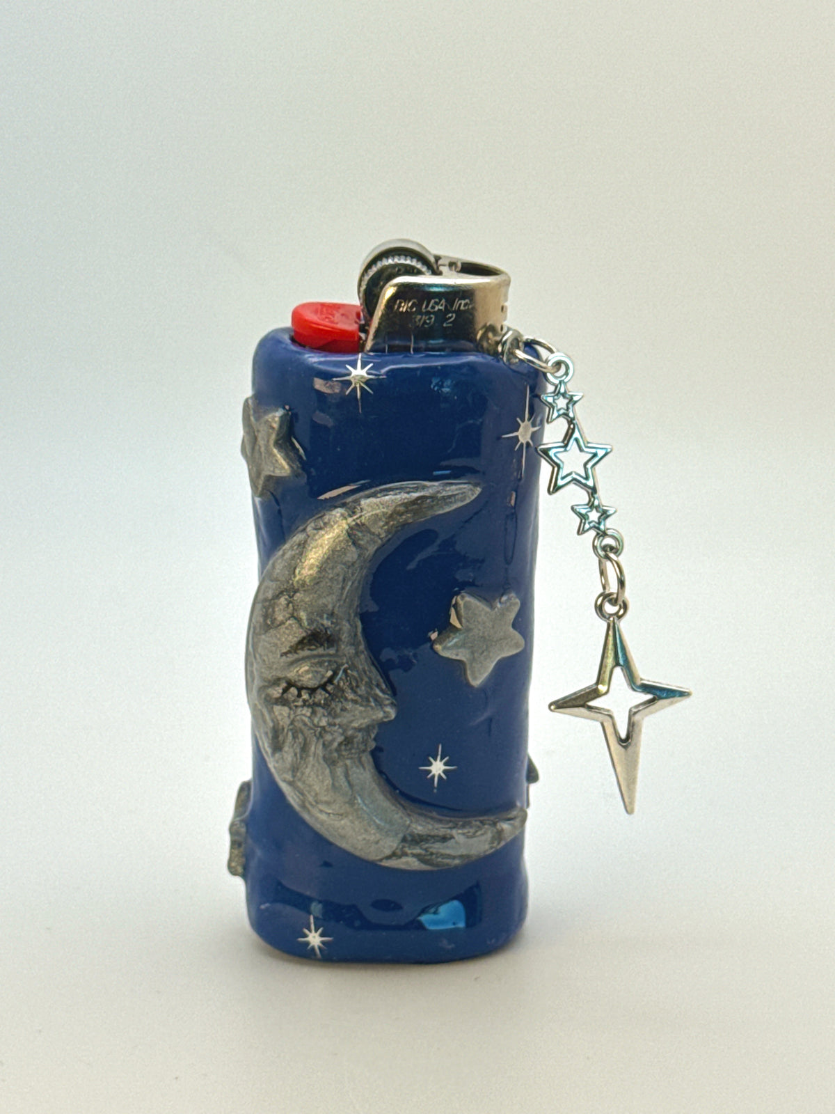 90s Celestial Moon Case (SILVER) with charm| Fits Standard Bic | Handmade Polymer Clay Art