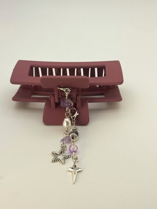 Mauve Medium Claw Clip with Handmade Beaded Charms | Removable Charm Clip | 3.1”
