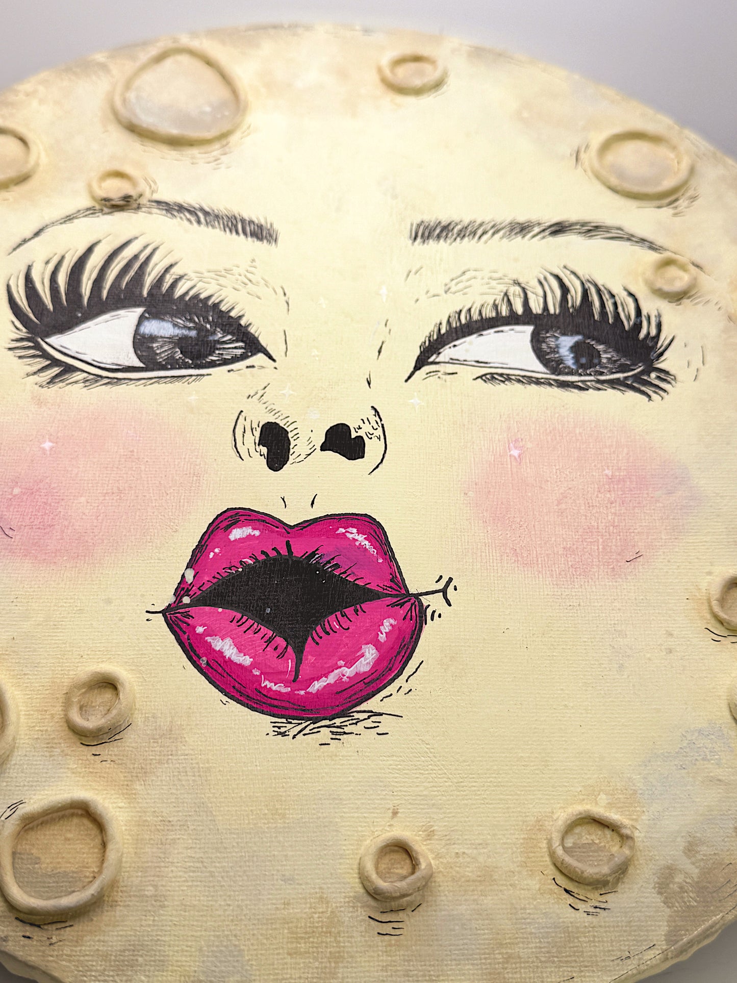 Miss Moon – Hand-Painted Moon Face Wall Art (12” Textured Canvas)