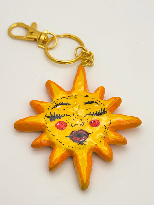 Sun Goddess Keychain – Hand-Sculpted Polymer Clay (3.5”)