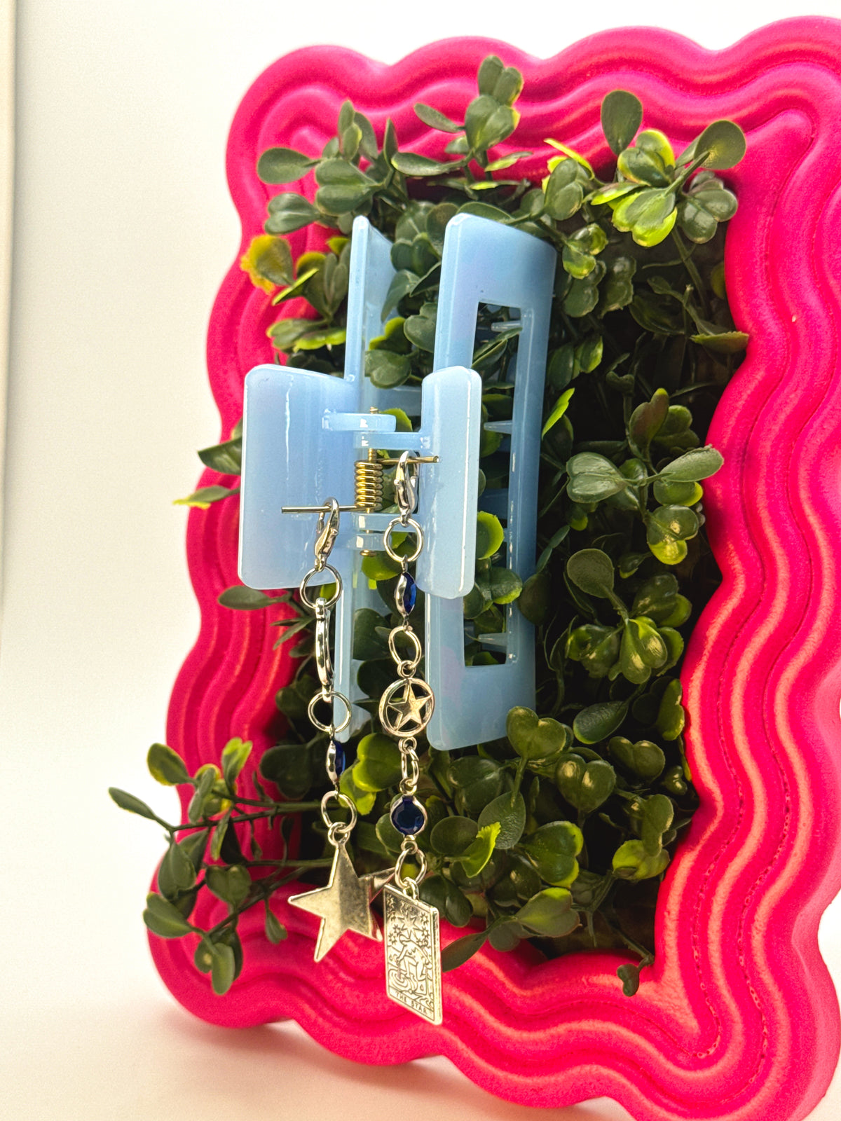 Blue Medium Claw Clip with Handmade Beaded Charms | Removable Charm Clip | 3.1”