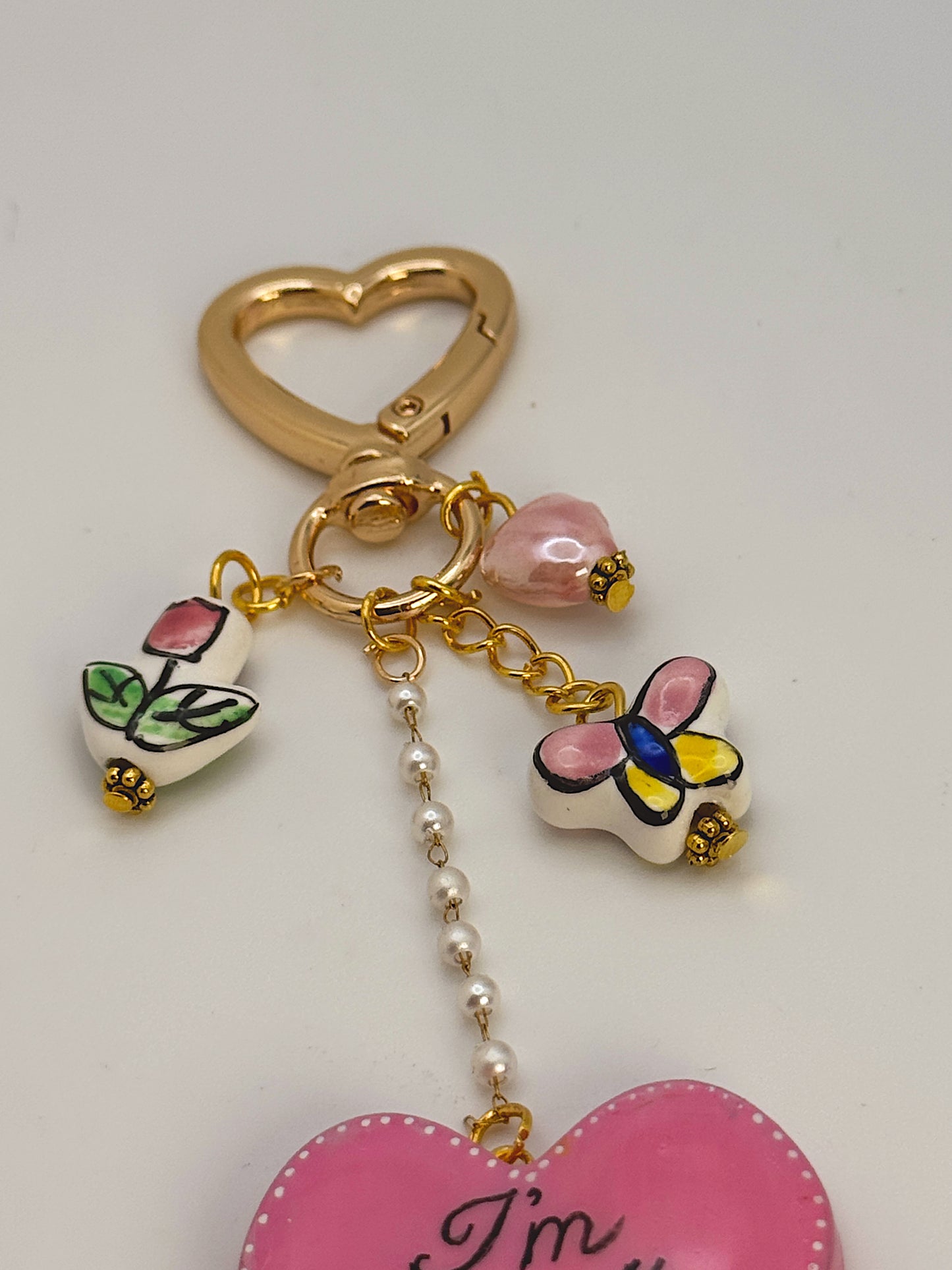 I’m Literally Just a Girl Keychain – Handmade Heart Bag Charm with Gold Clip