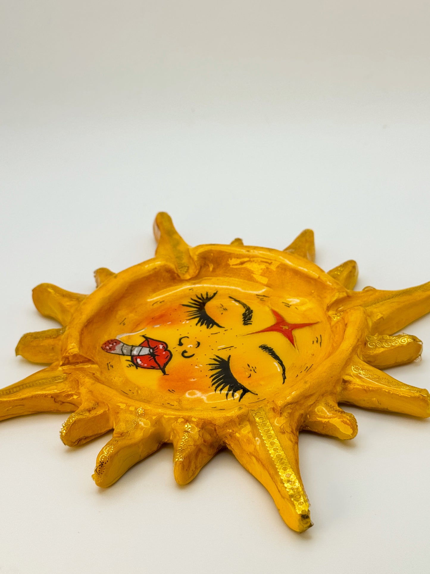 Smoking Sun Ashtray – 7” Polymer Clay Celestial Sun Tray
