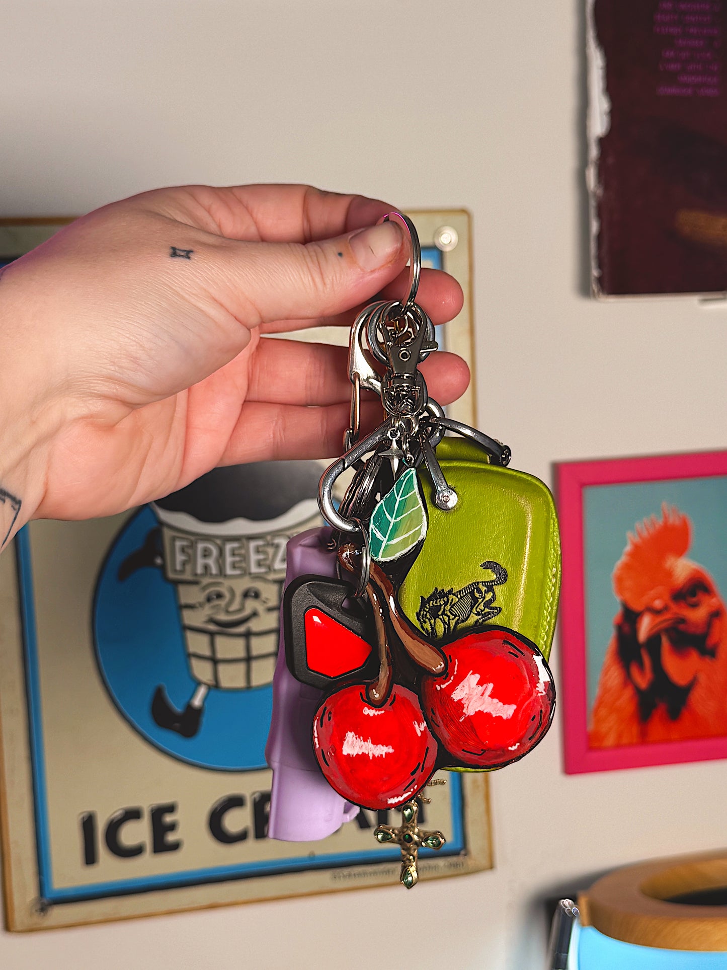 Cherry Bag Charm – Hand-Painted Cherry Keychain with Lobster Clasp