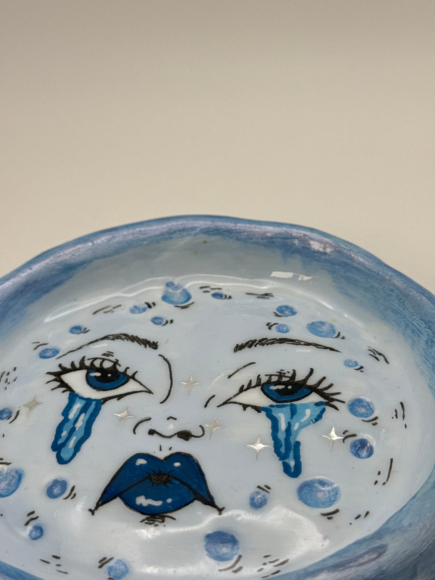 Sad Girl Moon Trinket Dish | Blue Celestial Ring Dish | Handmade (5.5”)