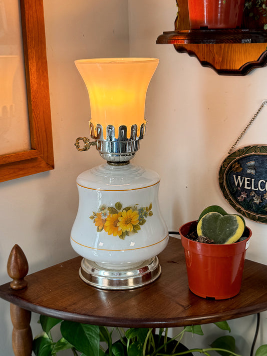 Vintage Milk Glass Daisy Lamp | Dual Light Table Lamp