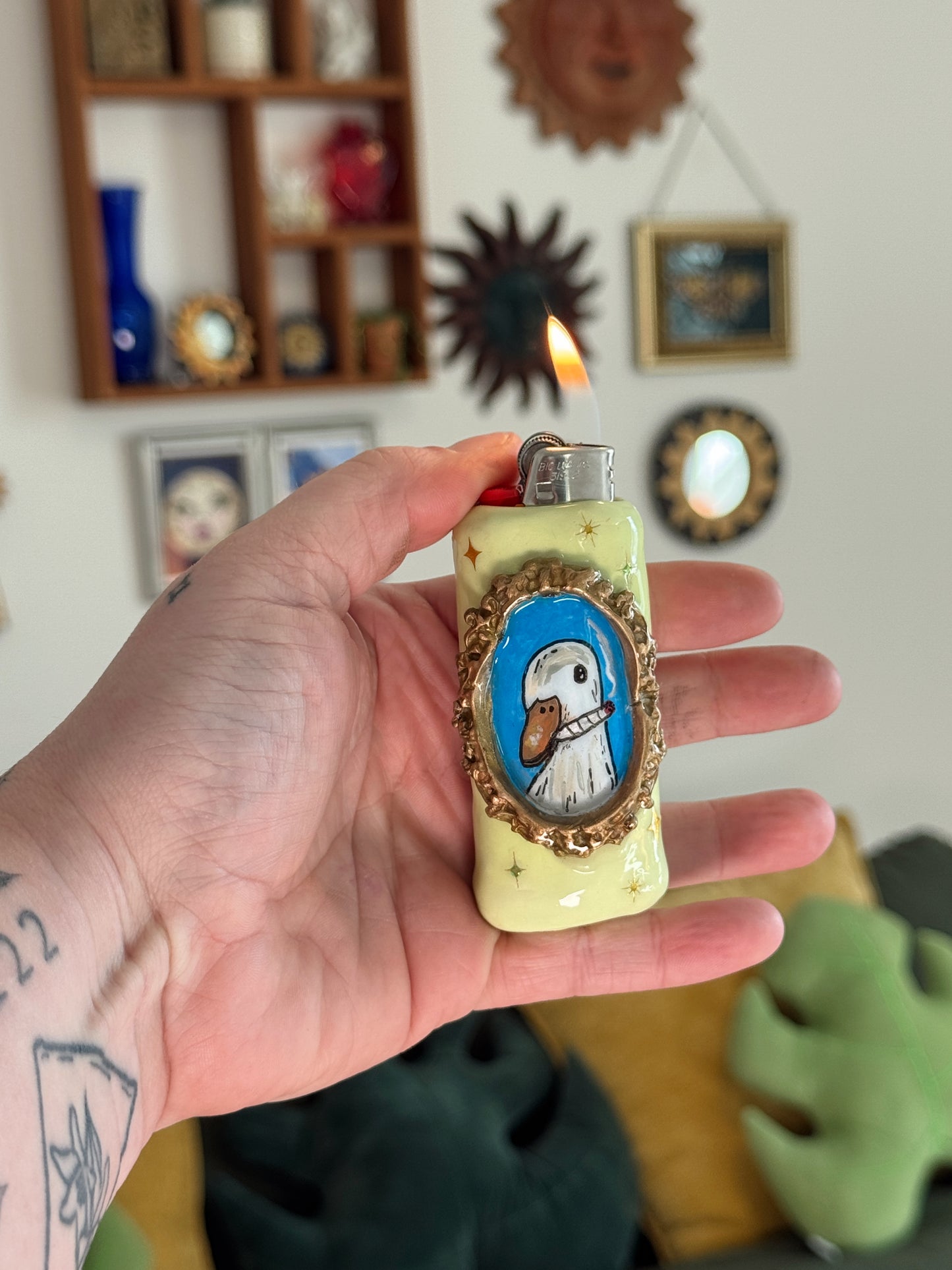 Duck That Doesn’t Give a F*ck Polymer Clay Lighter Case – Vintage Portrait Style