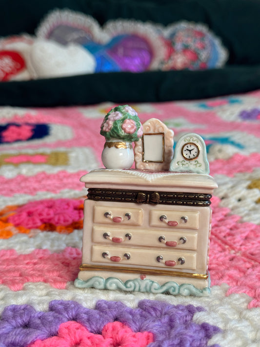 Vintage Mini Dresser Trinket Box with Floral Details | Jewelry & Keepsake Box