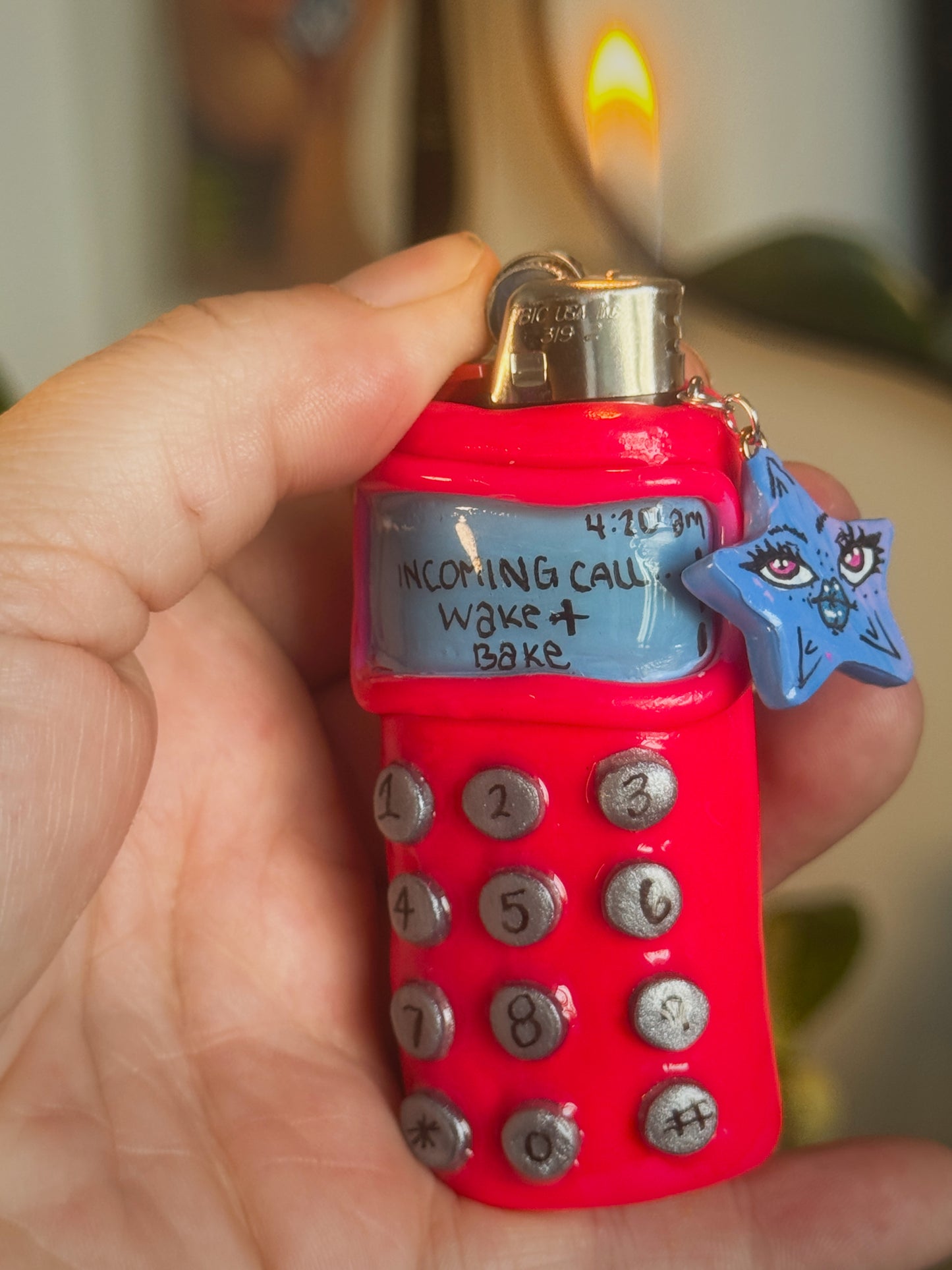 Y2K Cell Phone Lighter Case with charm| Fits Standard Bic | Handmade Polymer Clay Art