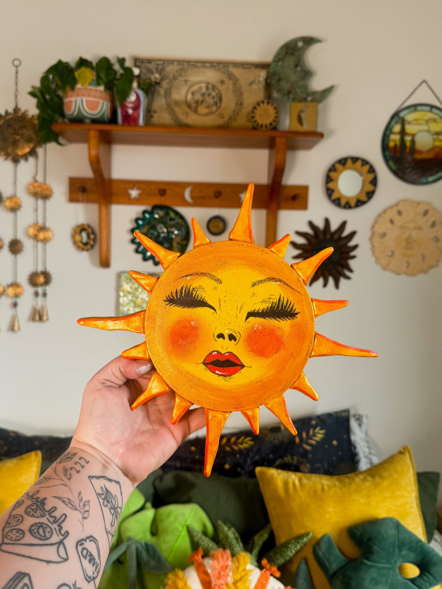 Miss Sunny – Hand-Painted Sun Face Wall Art (11” Textured Canvas)