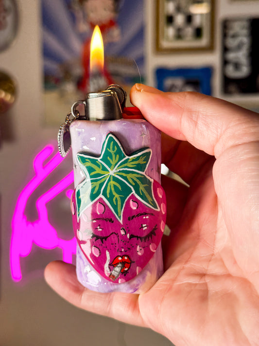 Smoking Berry Lighter Case w/ Charm | Fits Standard Bic | Handmade Polymer Clay Art