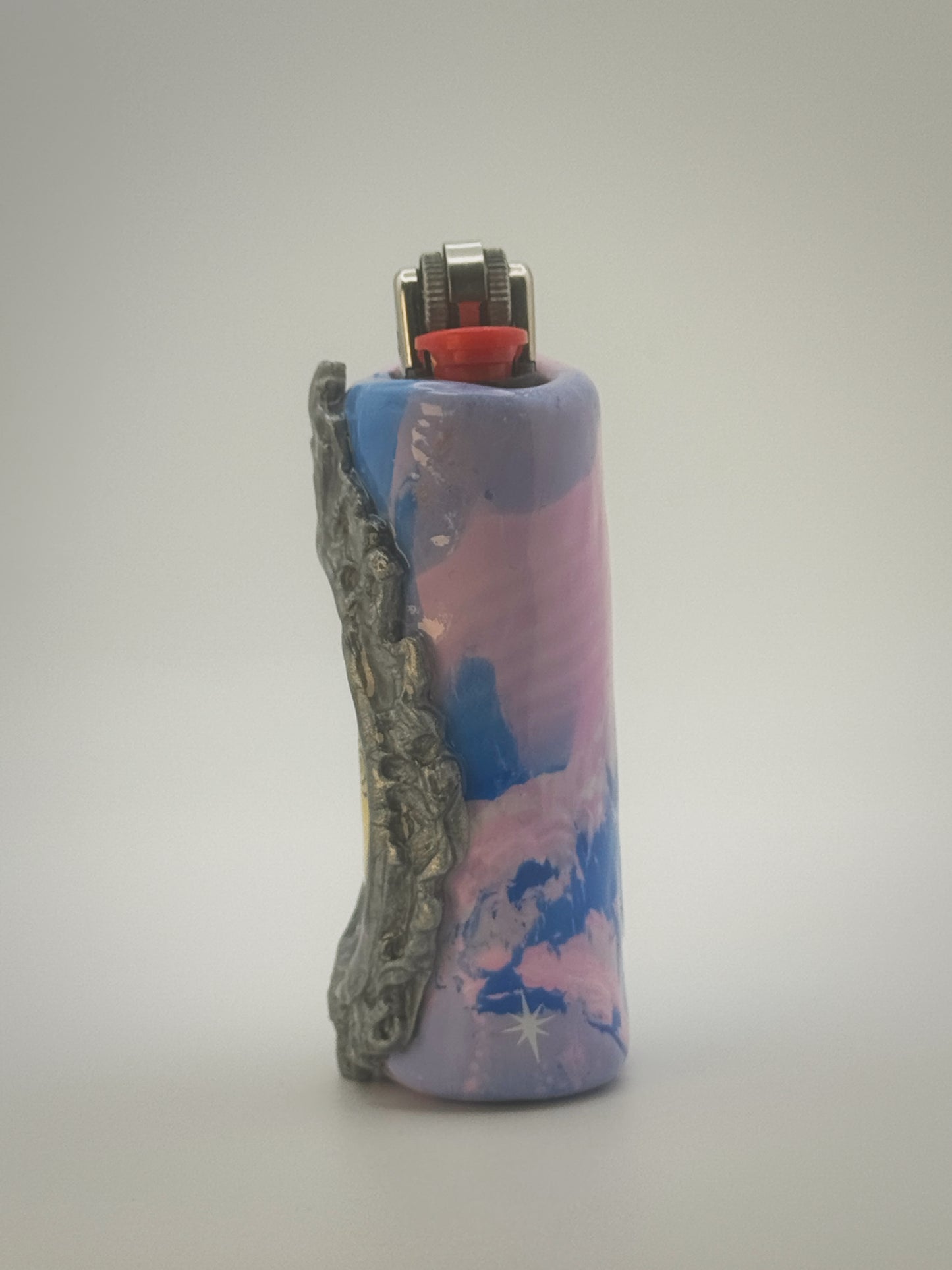 Smoking Moon Lighter Case with charm| Fits Standard Bic | Handmade Polymer Clay Art