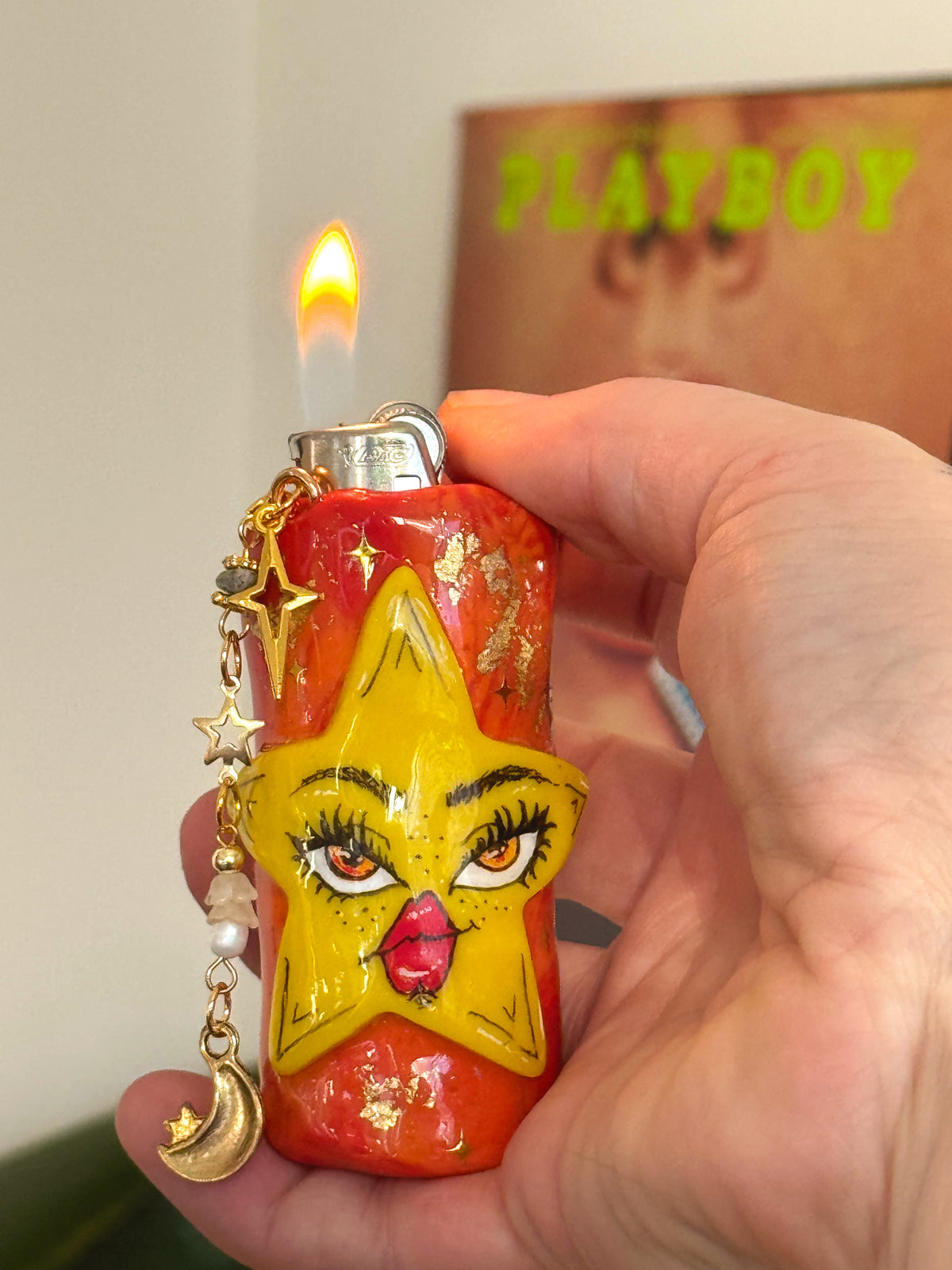 Sunset Star Case with charm| Fits Standard Bic | Handmade Polymer Clay Art