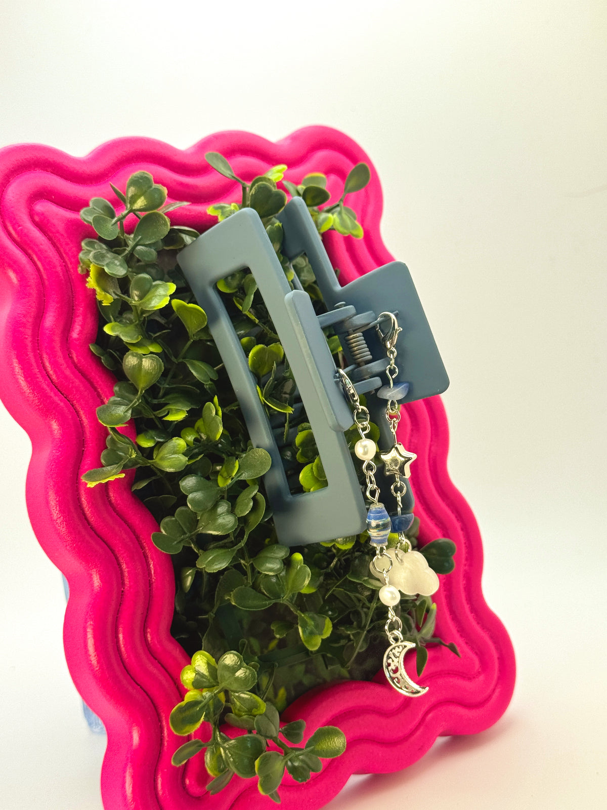 Blue Medium Claw Clip with Handmade Beaded Charms | Removable Charm Clip | 3.1”
