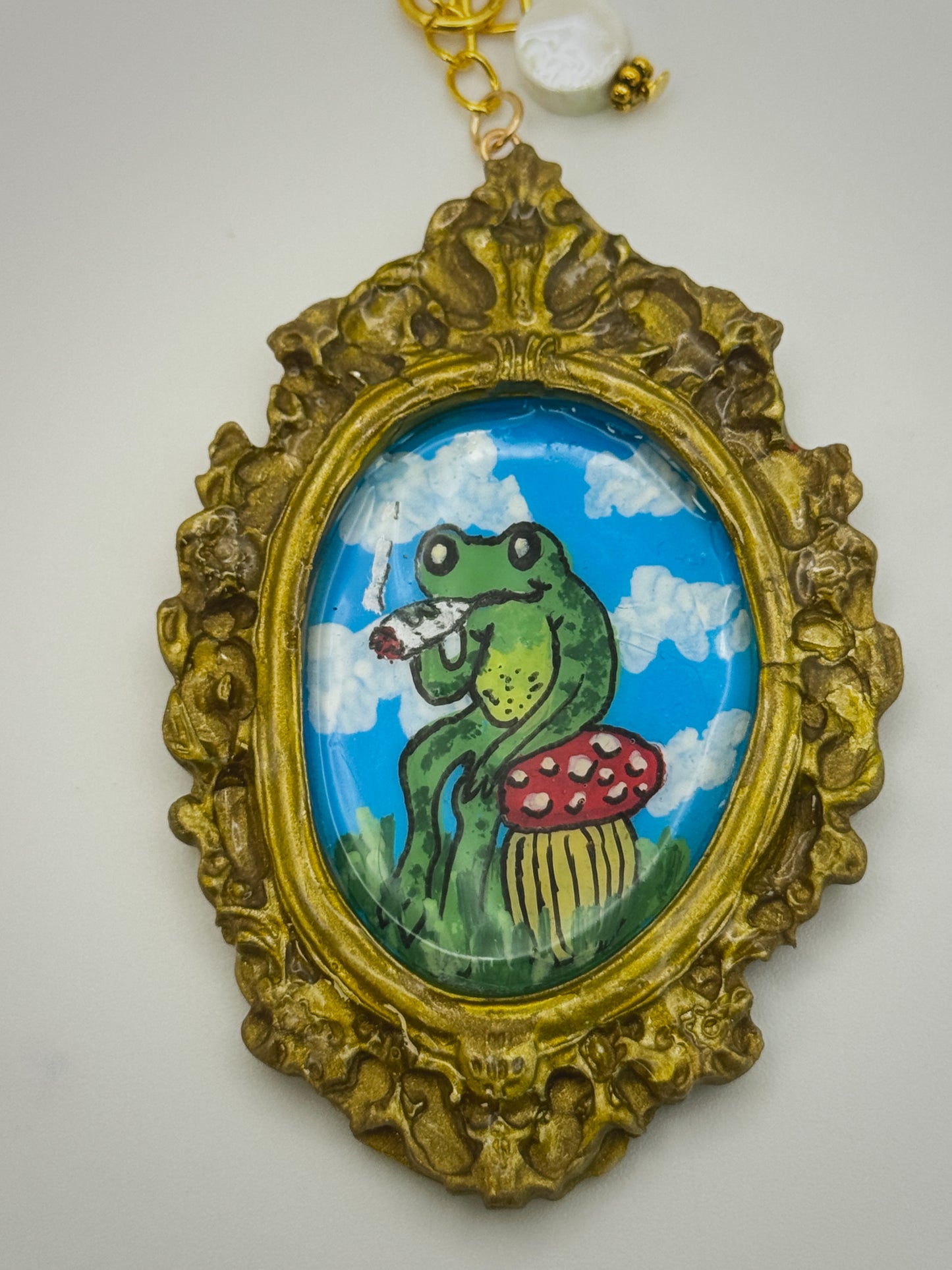 Vintage Frame Rip It Frog Keychain – Handmade Polymer Clay Bag Charm