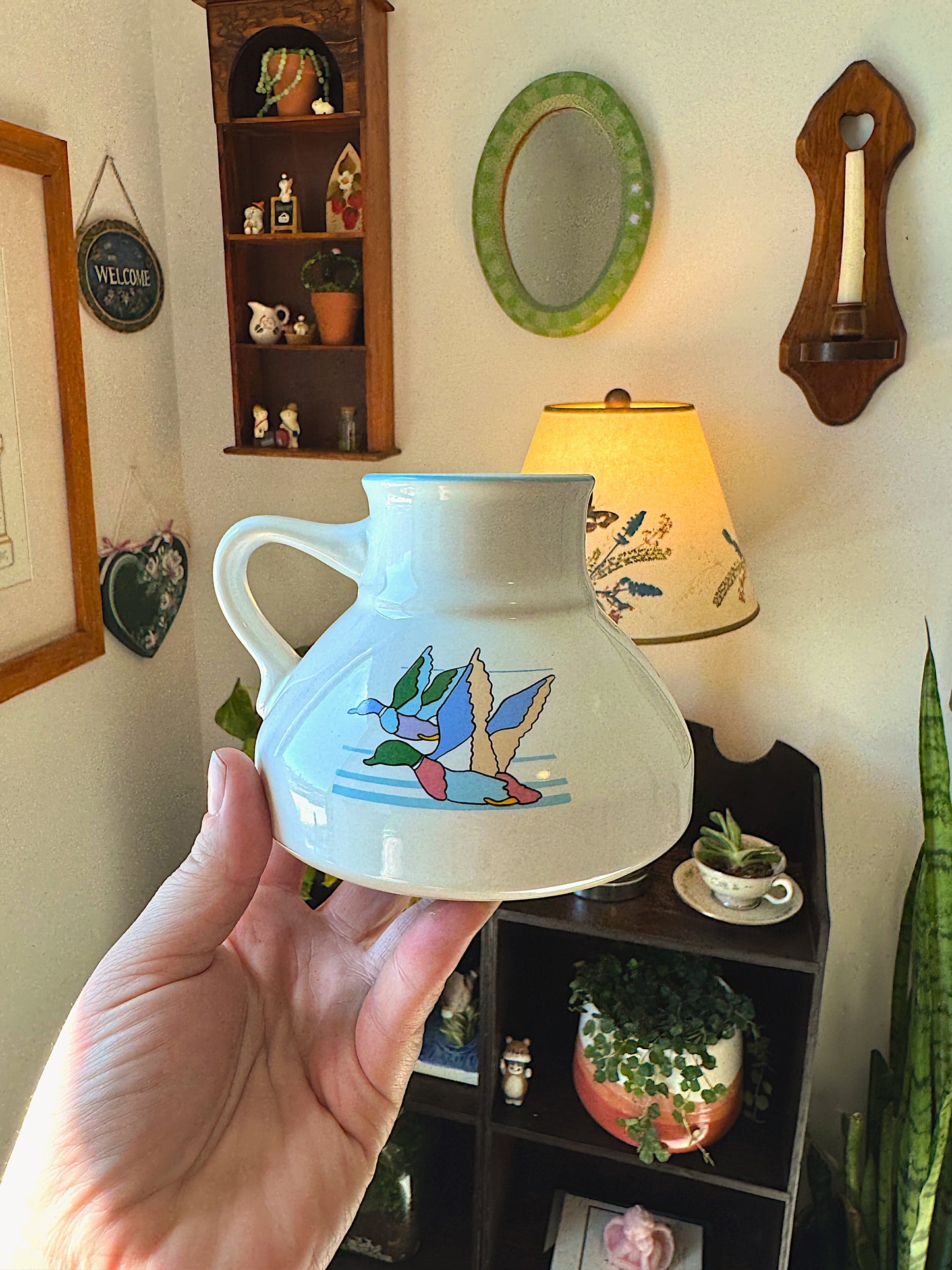Vintage 1980s "No-Tip" Ceramic Mallard Duck Travel Mug / Bud Vase
