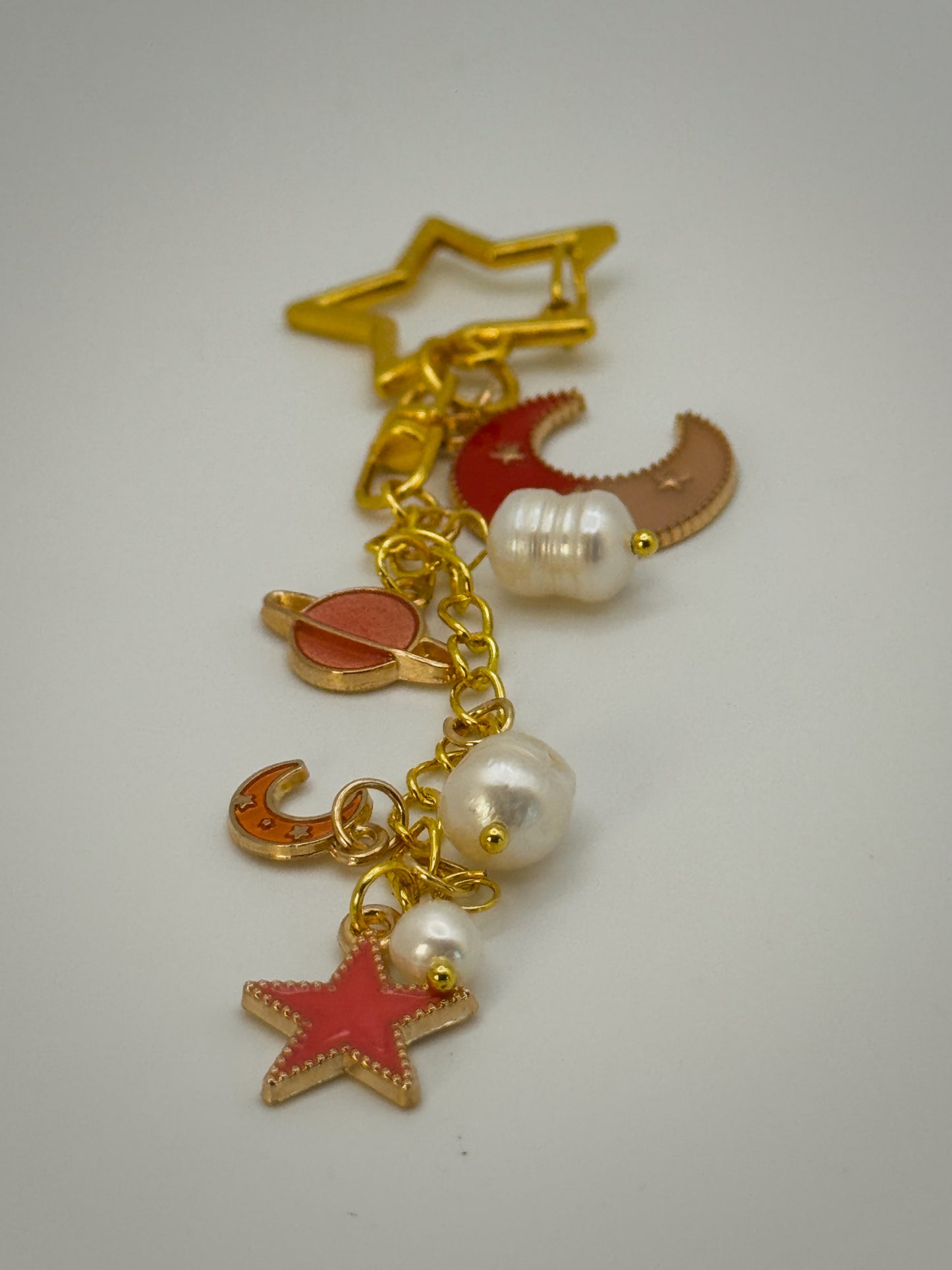 Gold & Pink Celestial Bag Charm | Handmade Key Chain