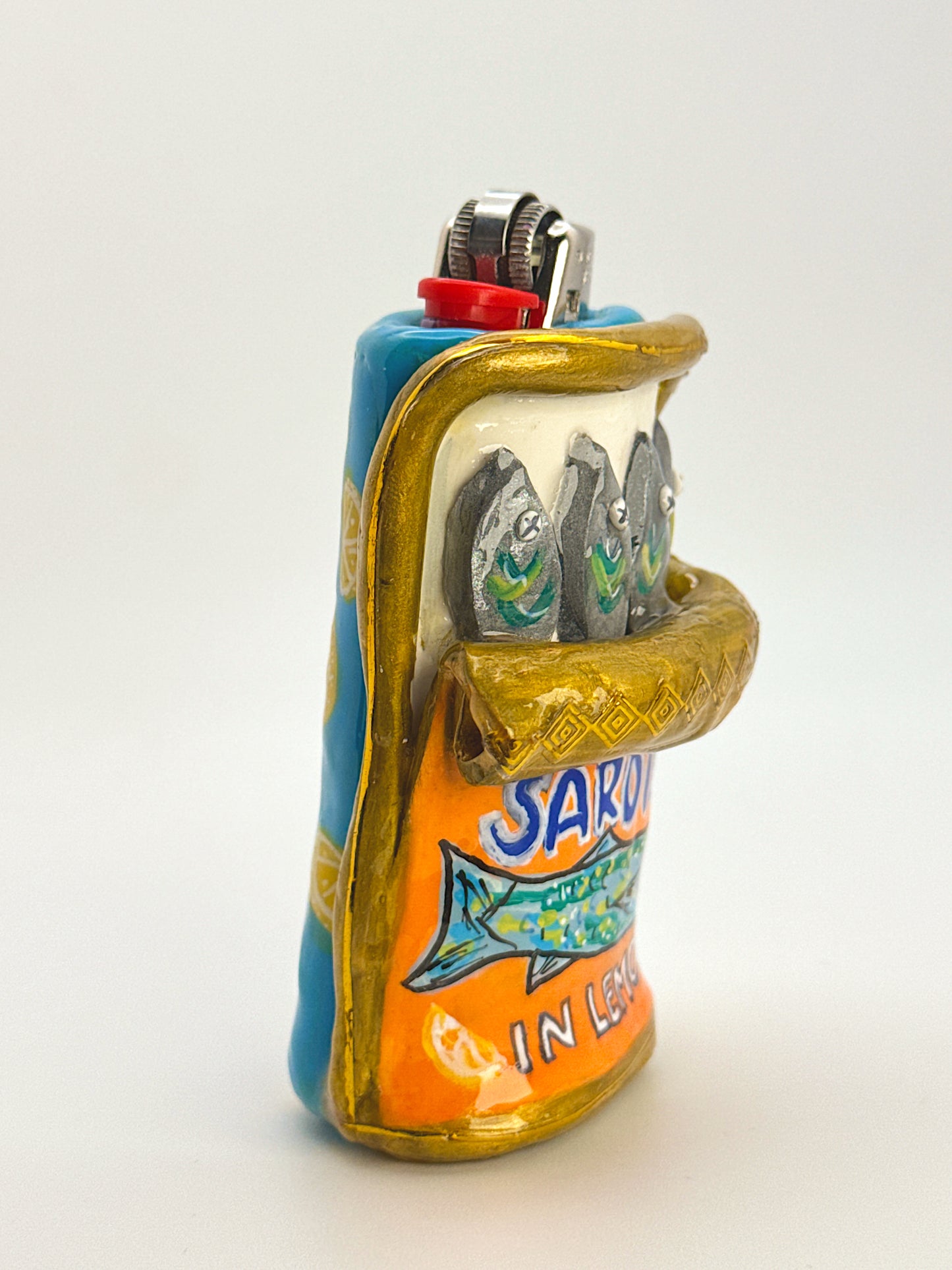 Sardines in Lemon Lighter Case – Hand-Sculpted Novelty Bic Cover