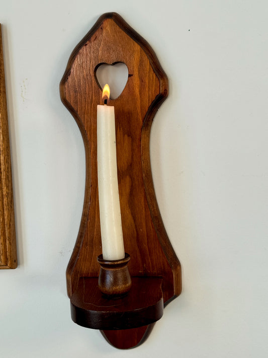 Vintage Wooden Heart Cutout Wall Candle Sconce | Rustic Farmhouse Decor
