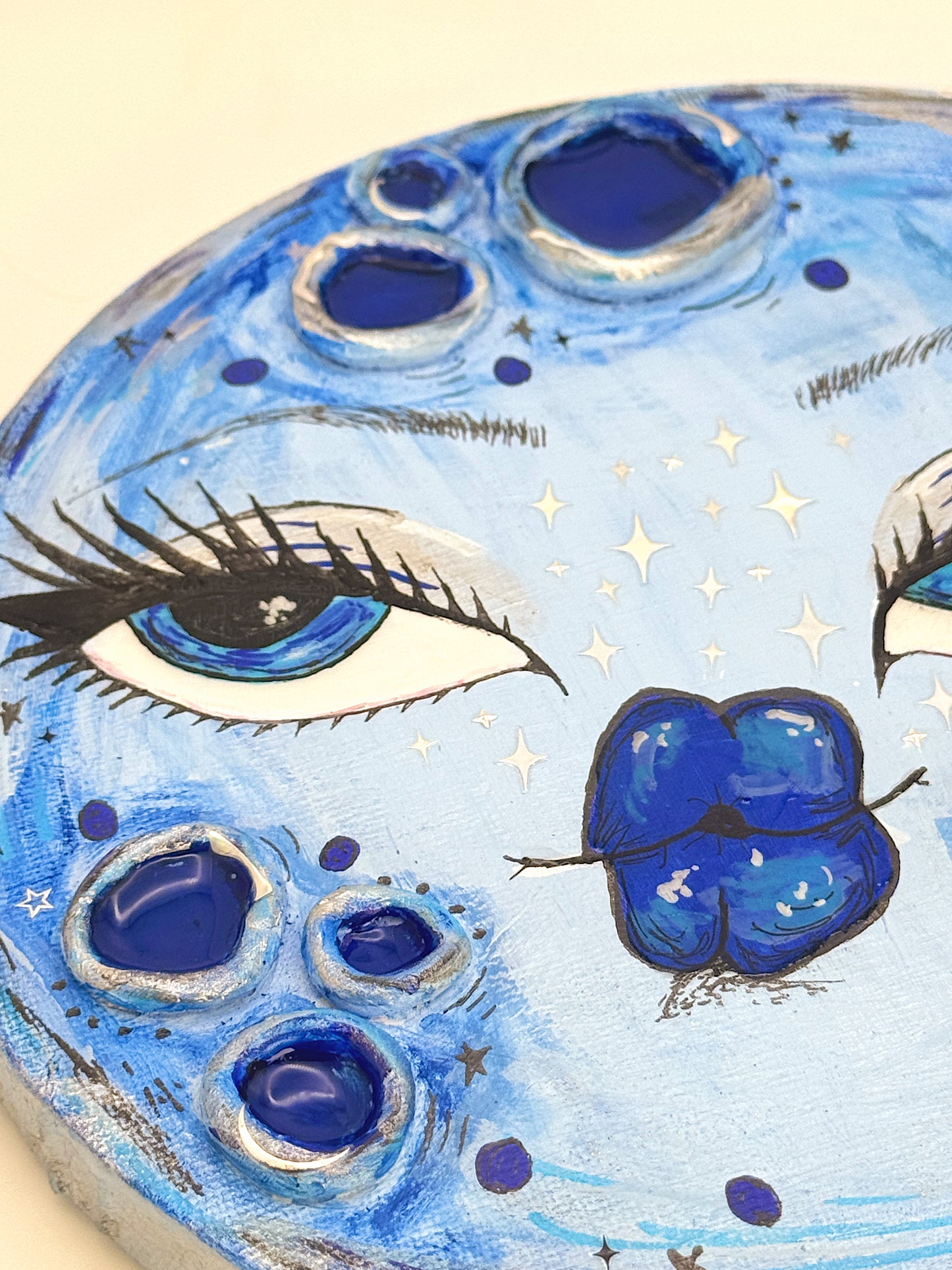 Lunar Lover – Hand-Painted 3D Blue Moon Canvas (8”)