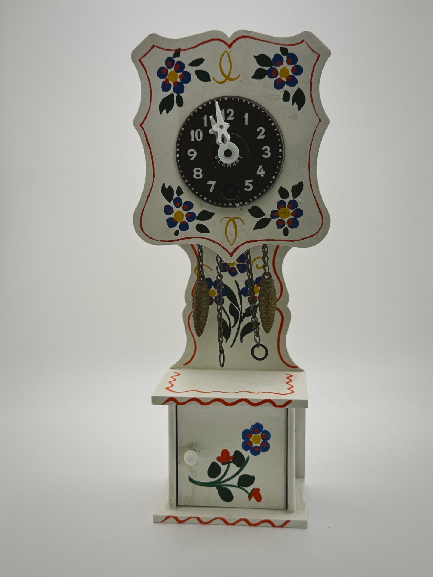 Vintage West German Mini Grandfather Clock – Hand-Painted Floral Folk Art