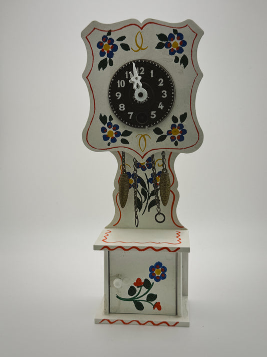 Vintage West German Mini Grandfather Clock – Hand-Painted Floral Folk Art
