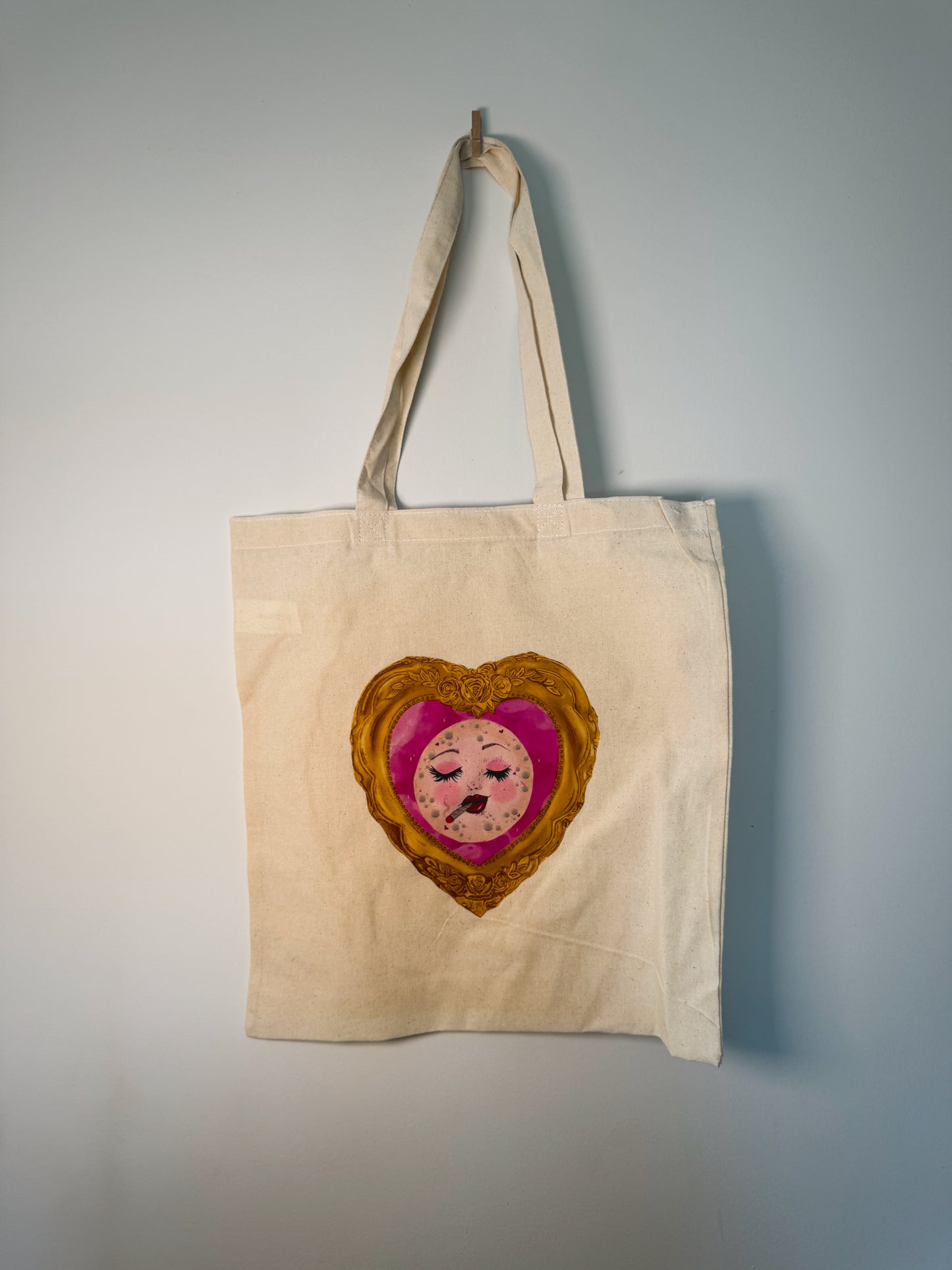 Smoking Moon Hand-Pressed Tote Bag | 15x16 Natural Cotton